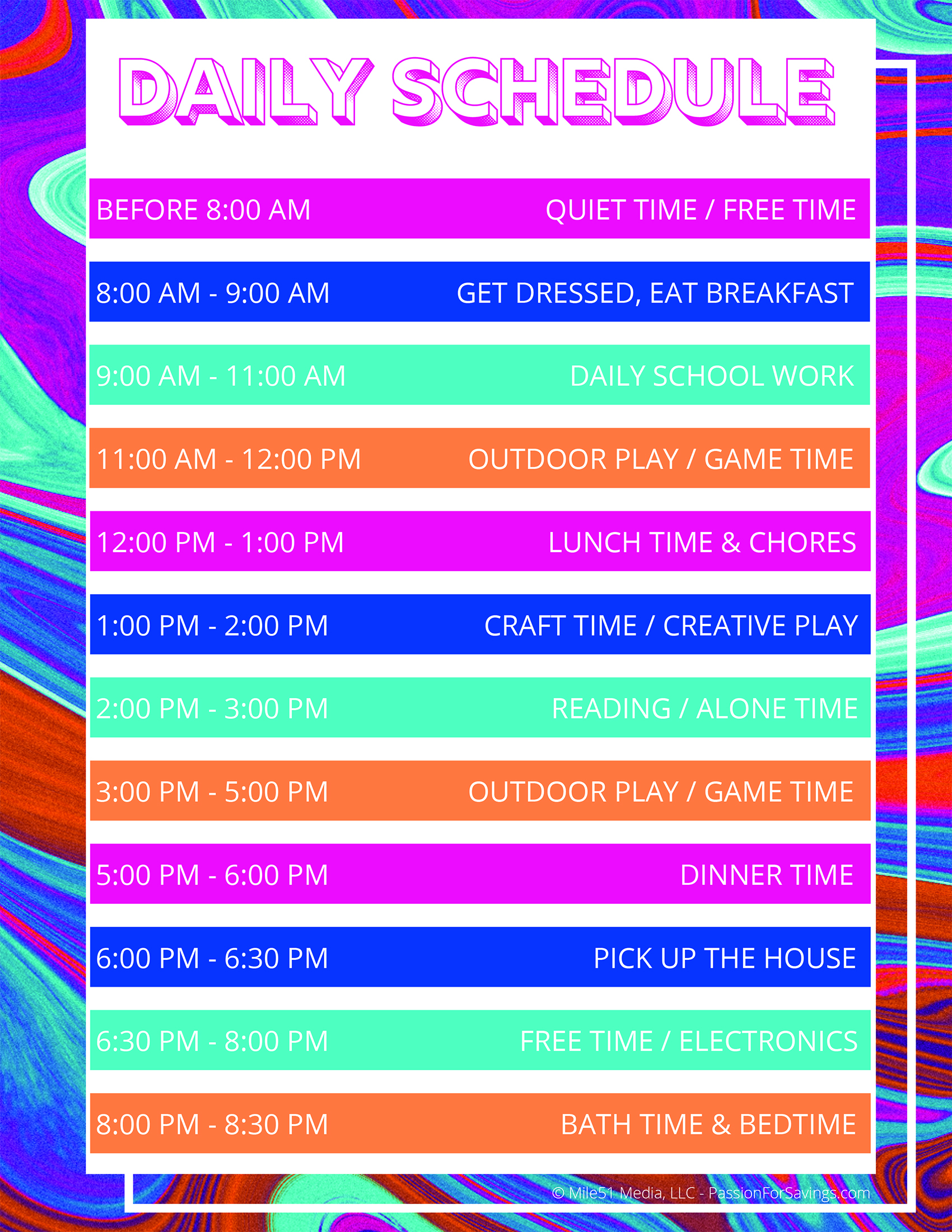 A schedule for a daily routine for students 