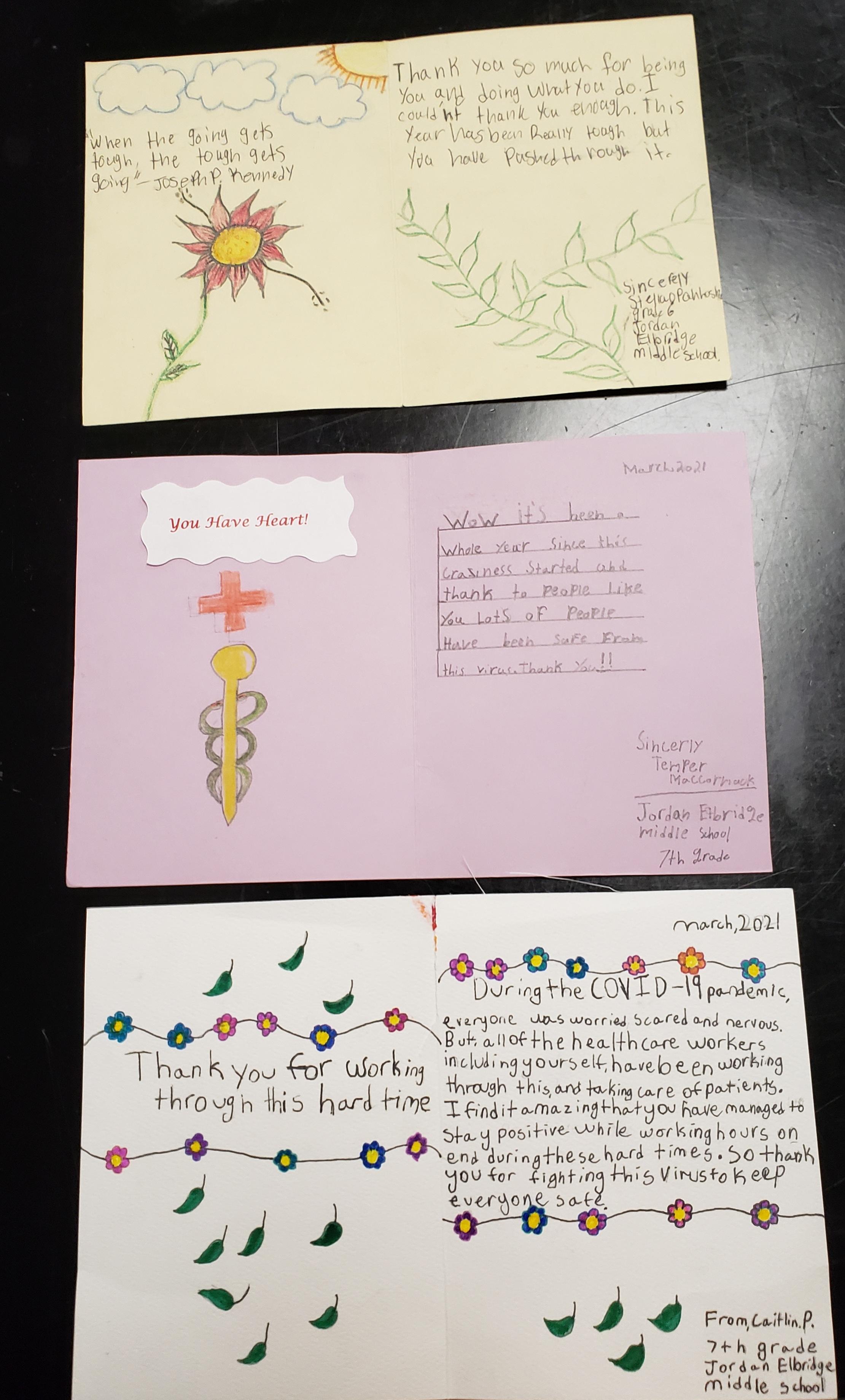 Jordan-Elbridge Middle Schoolers create cards for local health care staff