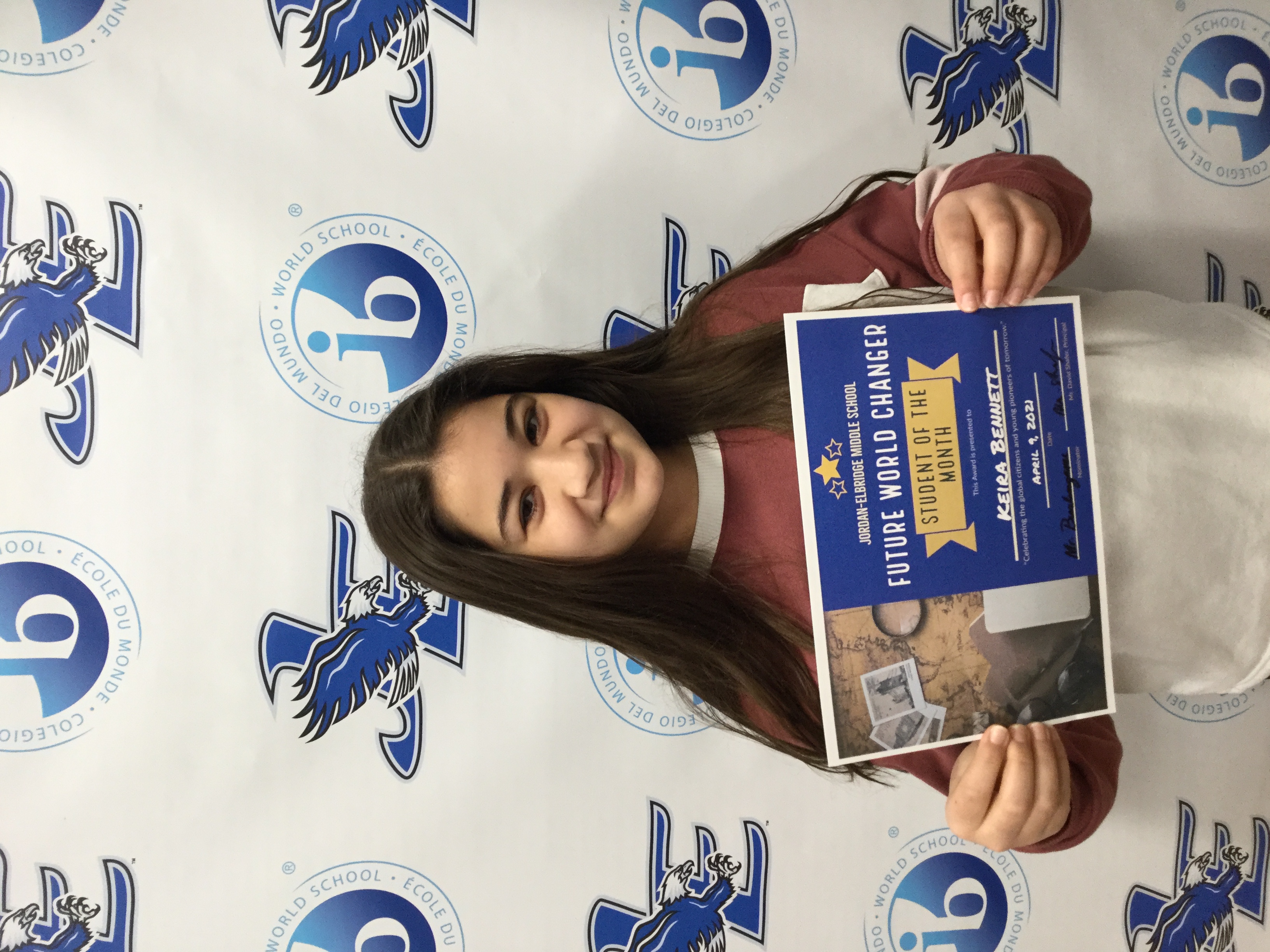 6th grader Keira Bennett receives 'Future World Changer' award for the month of March