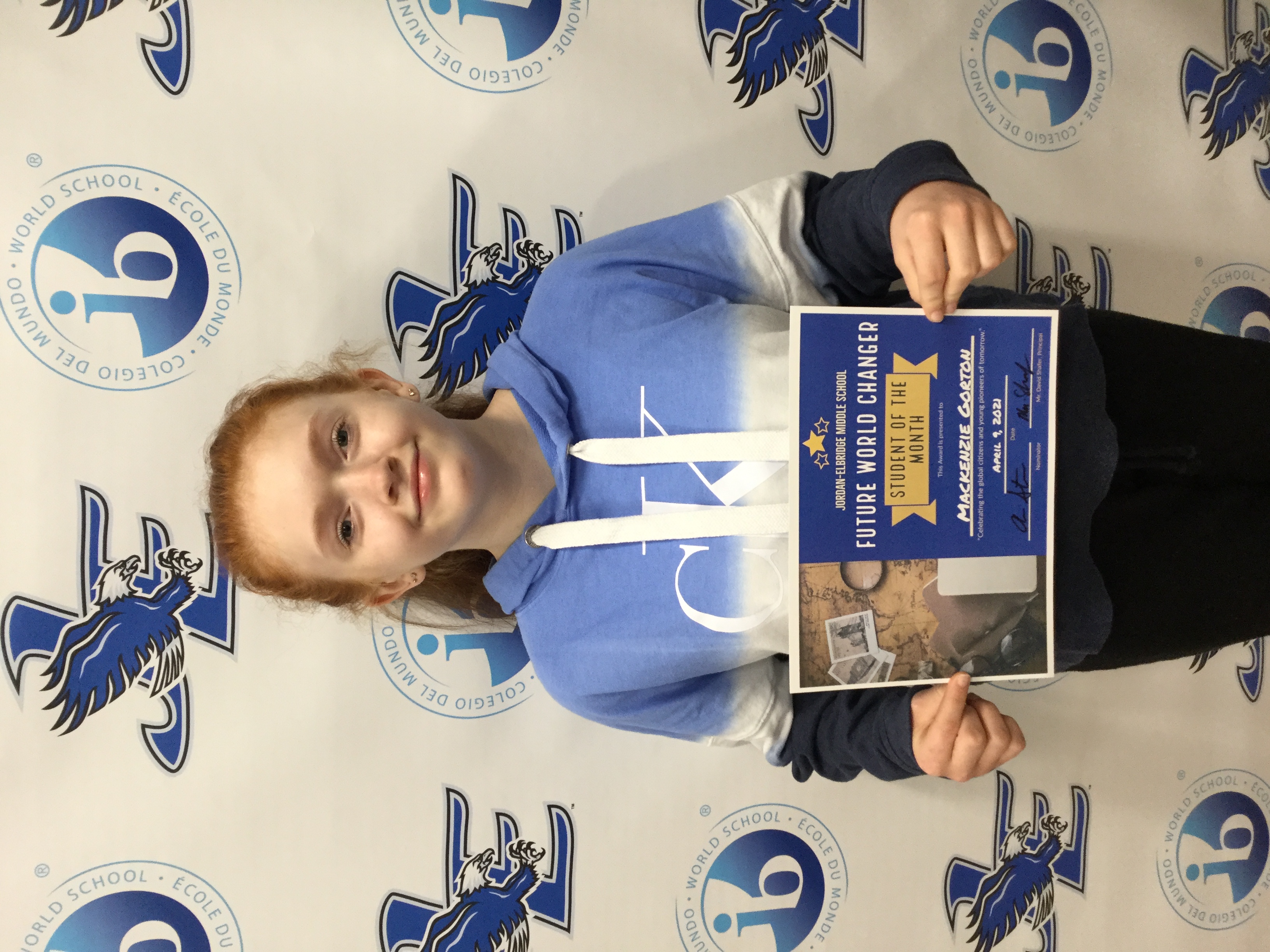 8th grader Mackenzie Gorton receives 'Future World Changer' award for the month of March