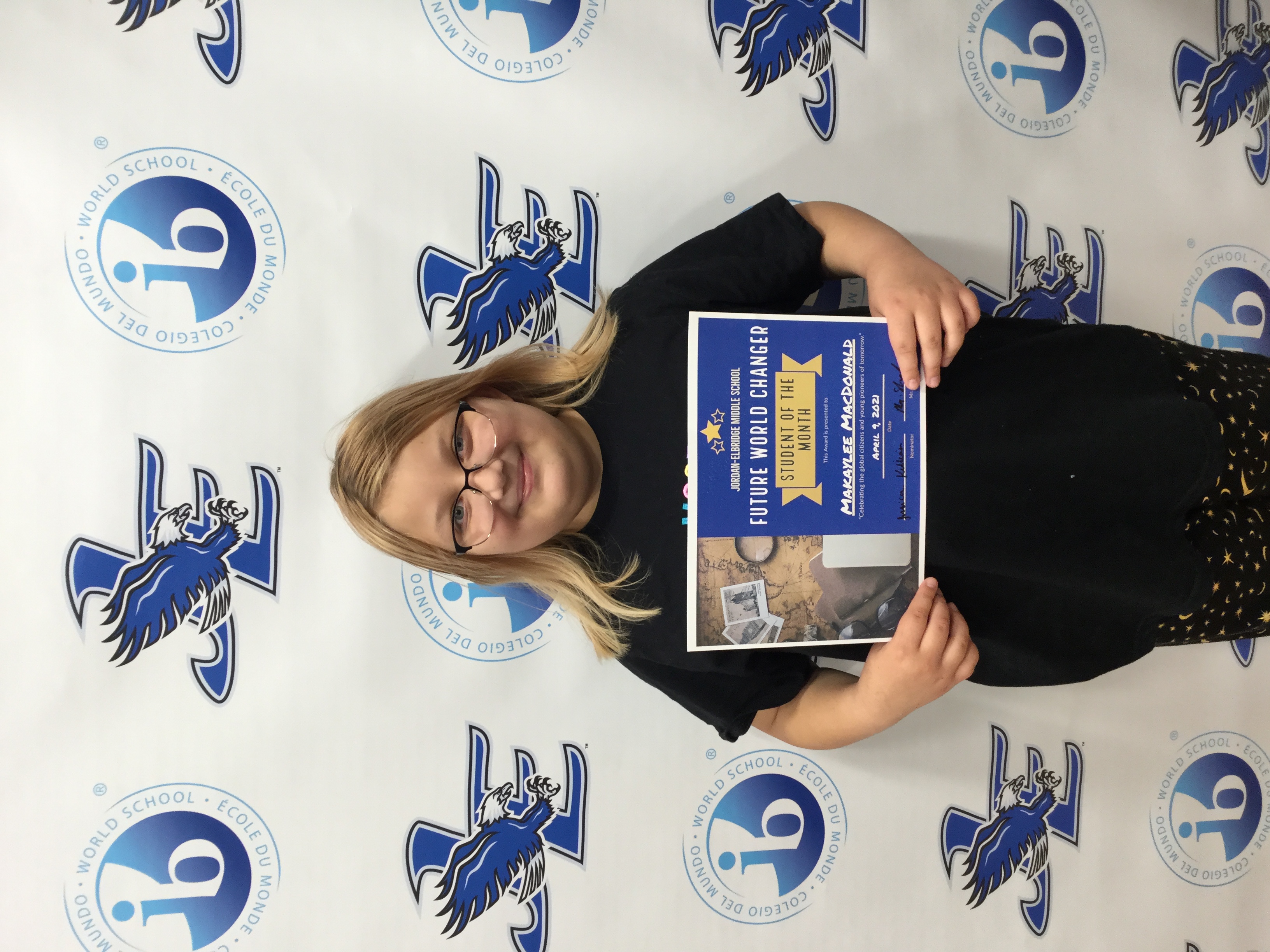 6th grader Makaylee MacDonald receives 'Future World Changer' award for the month of March