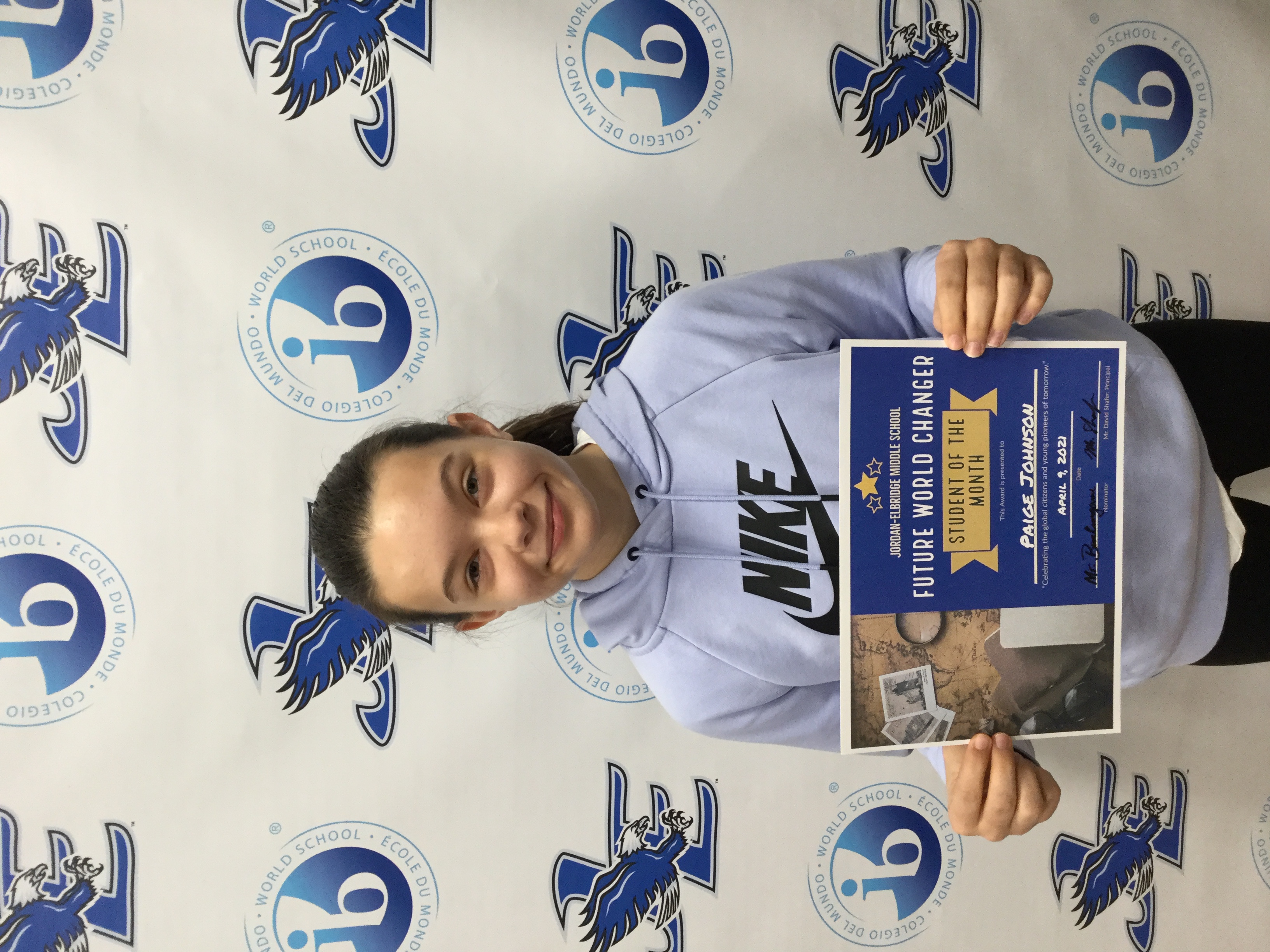8th grader Paige Johnson receives 'Future World Changer' award for the month of March
