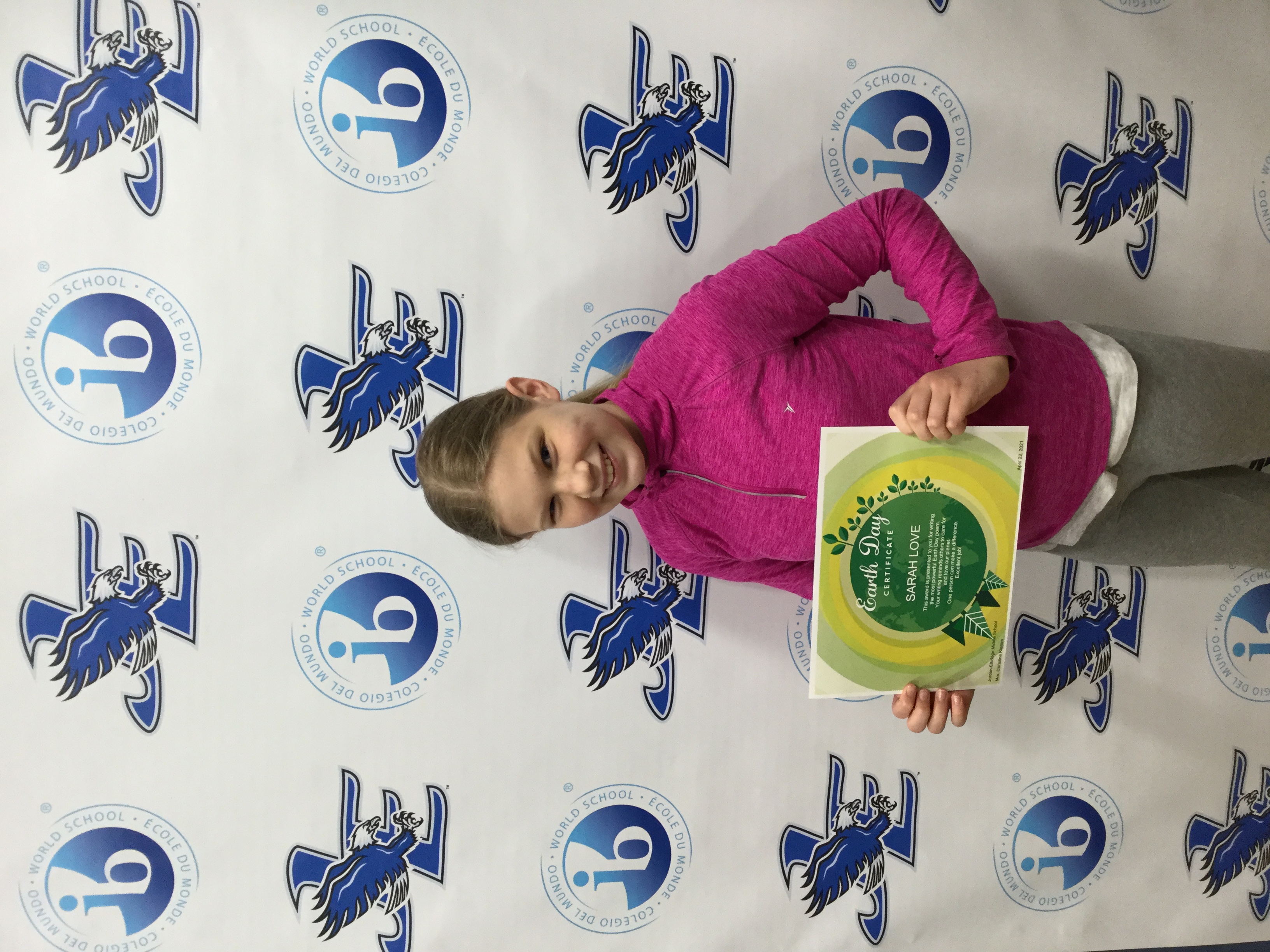 JEMS student Sarah Love is recognized for her Earth Day poem