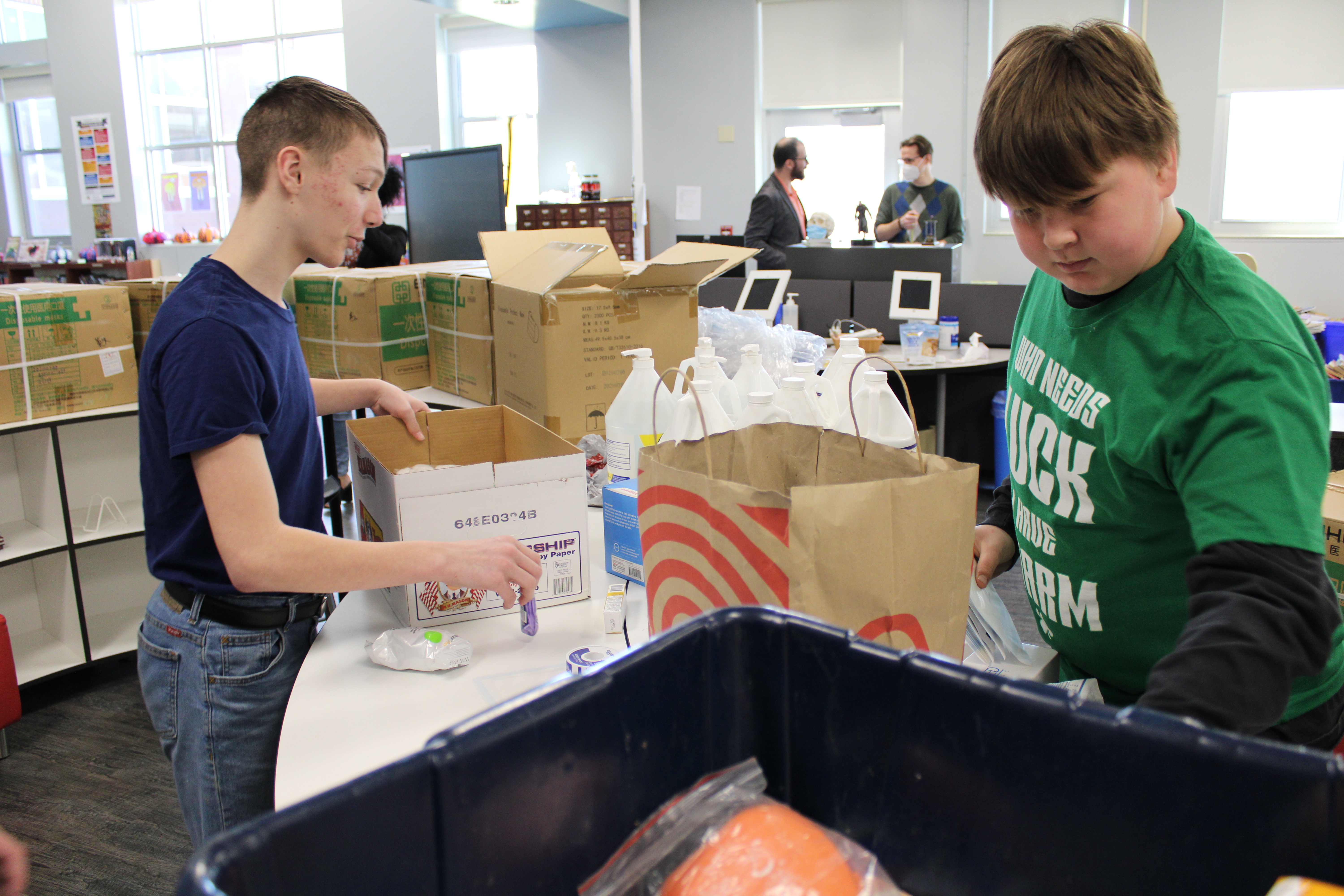 JEMS students organize donated medical items that will be sent to Ukraine