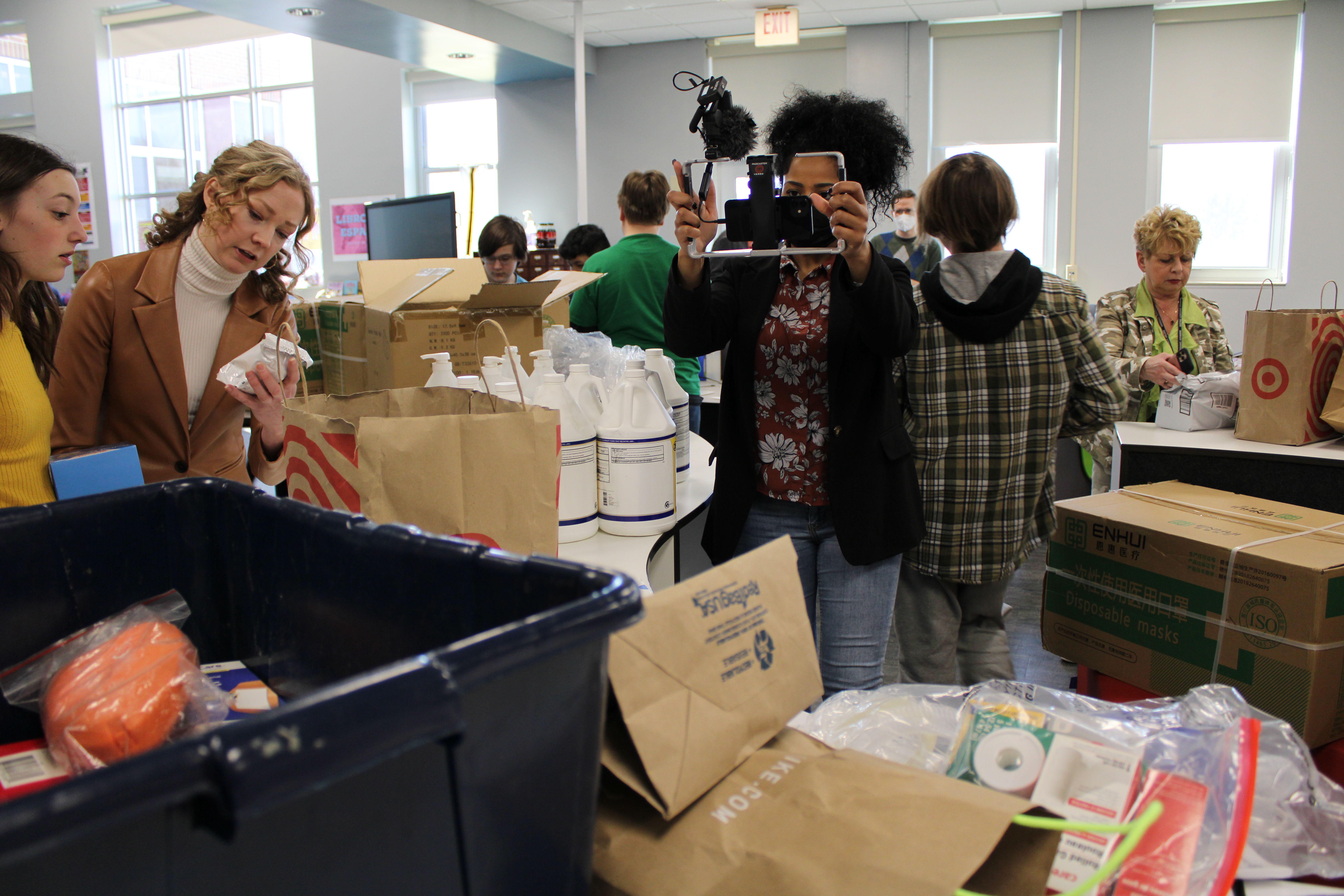 JEMS students organize donated medical items that will be sent to Ukraine