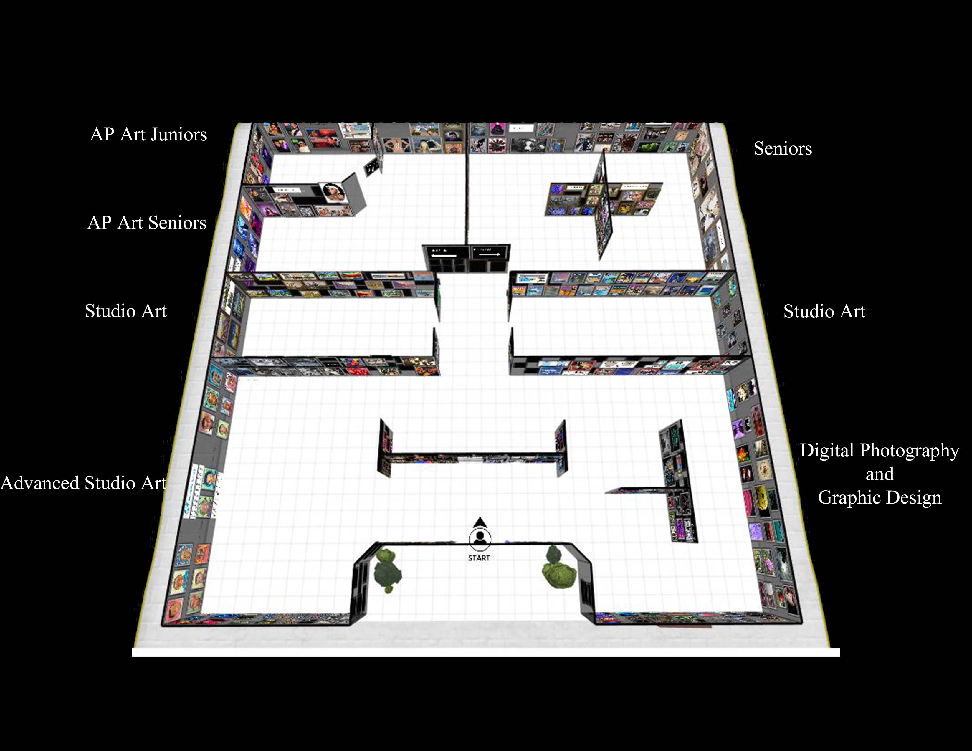 Map showing the layout of the virtual art show