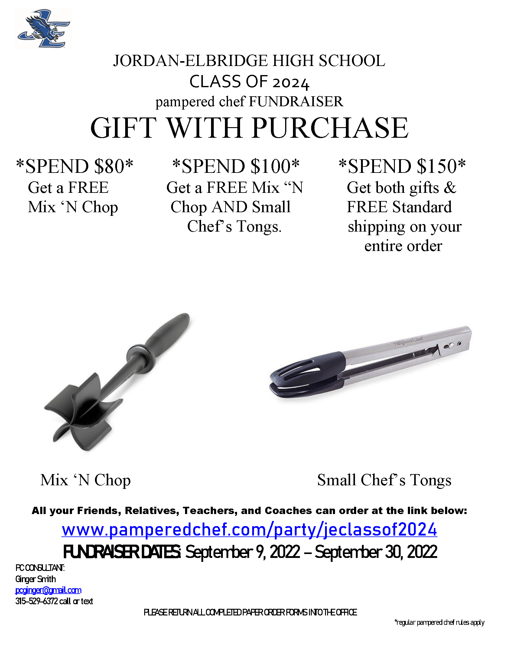 Junior class Pampered Chef fundraiser flyer