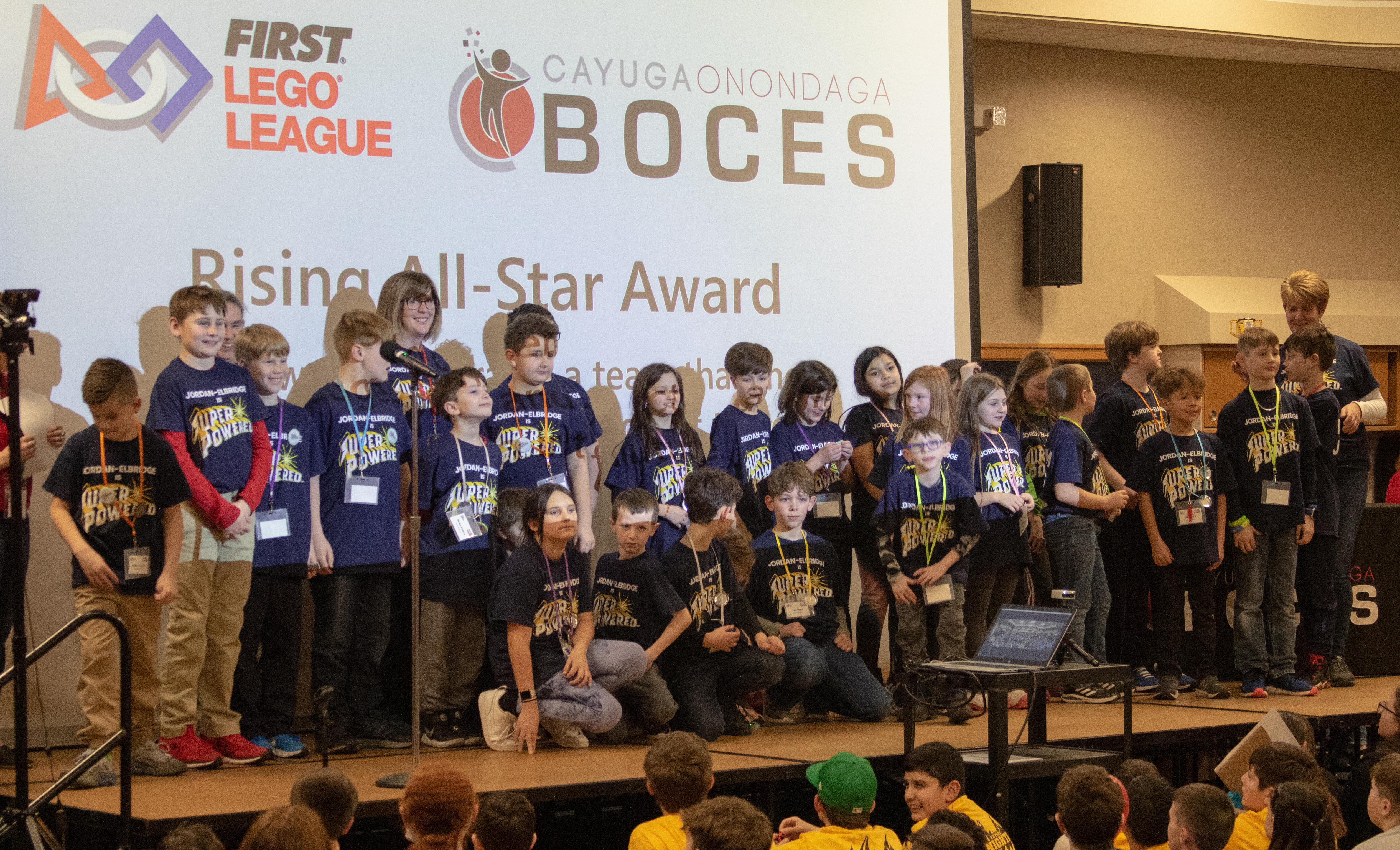 JEDIS students receive "Rising All-Star" Award at recent FIRST Lego League competition.