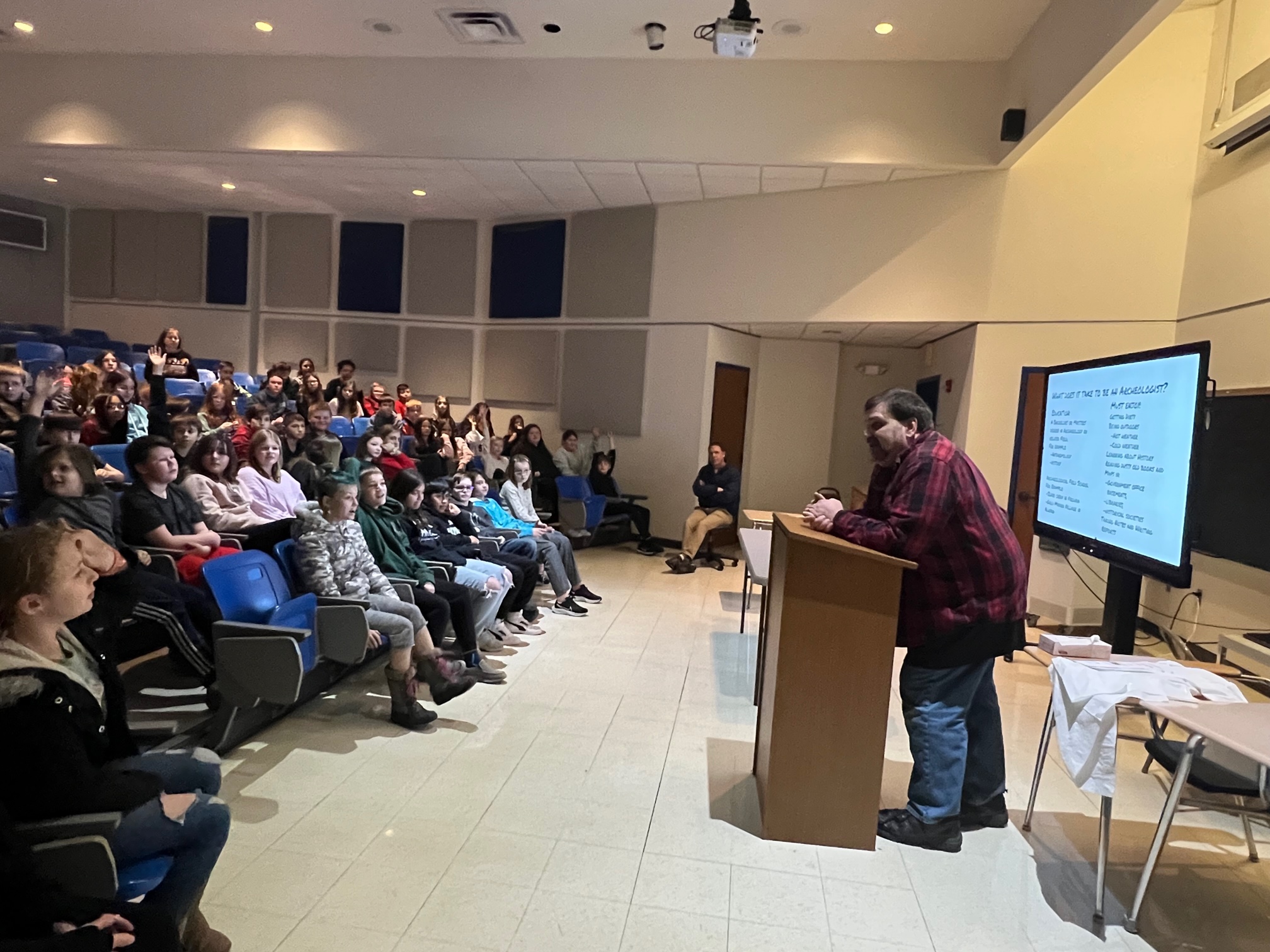 JEMS 6th graders listened to a presentation by local archaeologist Joel Ross.