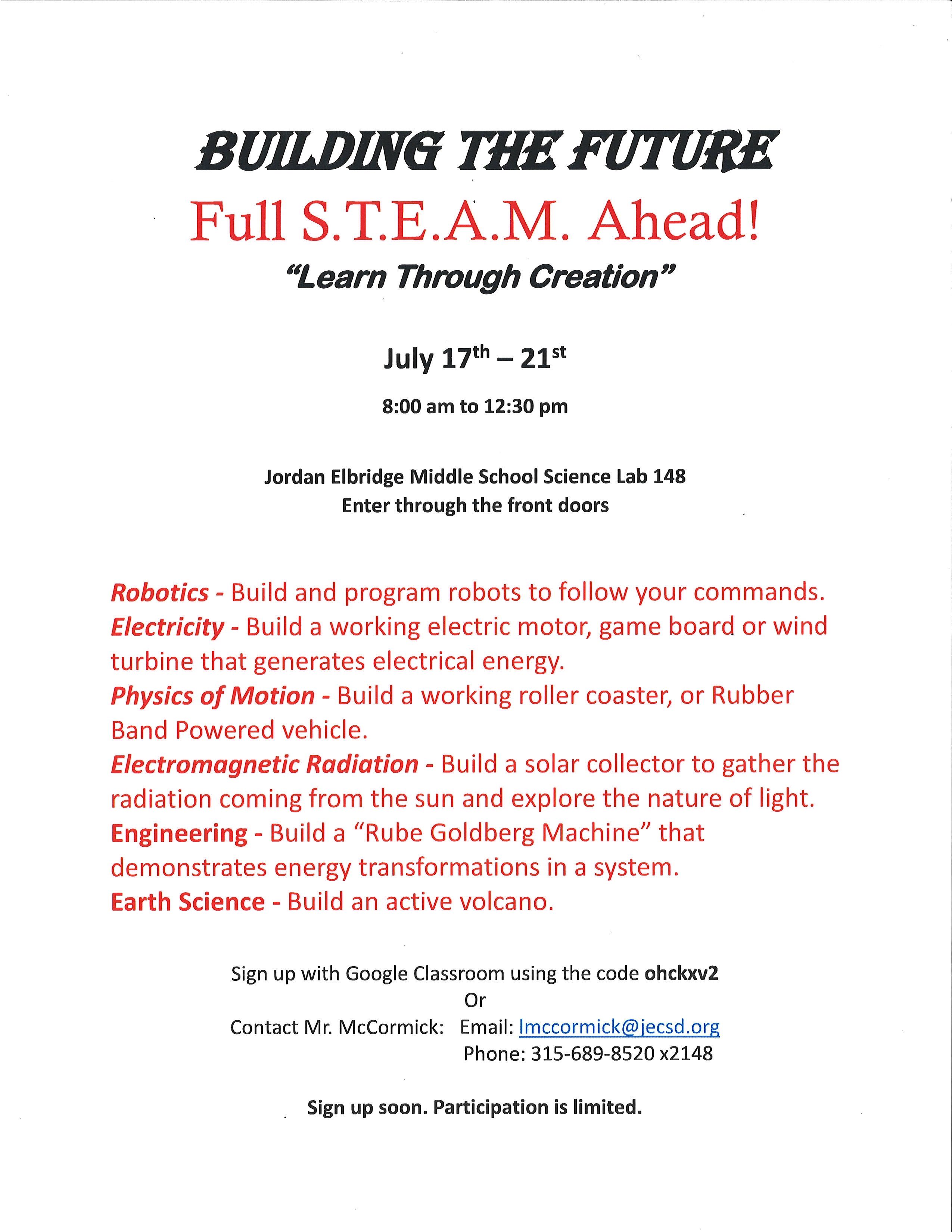 JEMS to host STEAM camp this summer.